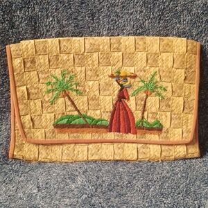 Tropical Lady Straw Clutch Purse